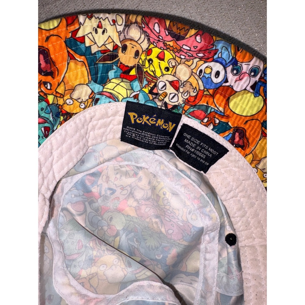 Pokemon Bucket Hat OS Multicolor Excellent All Over Print Pikachu Charizard Hat - Picture 6 of 8